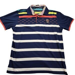 Paul & Shark Polo Shirt Mens 2XL Multicolor Stripe Yachting Shark Print Nautical